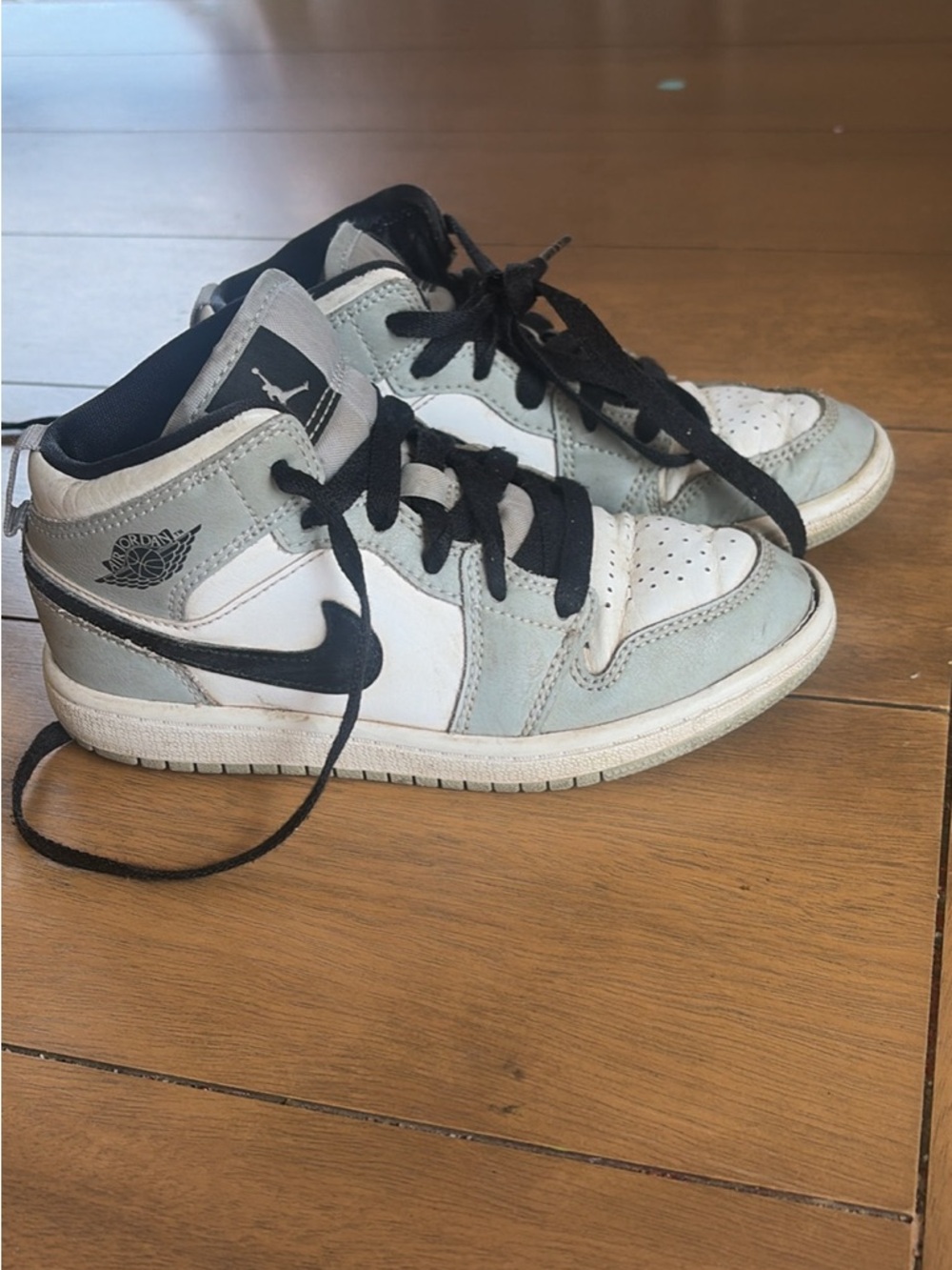 Nike Kids Mid-Top Sneakers in White, Light Gray, and Black